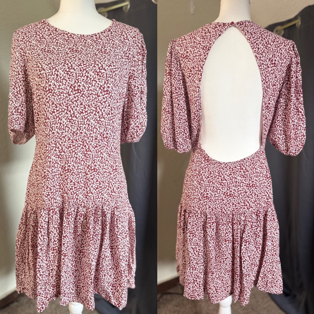 Free People Dancing In The Dark Mini Dress Womens Large Maroon Floral Open Back